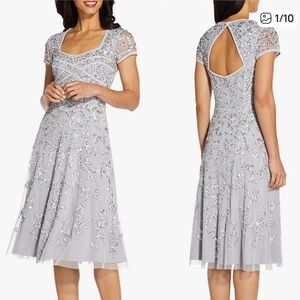 Adrianna Papell Ivory/ pearl Embellished Midi Dress